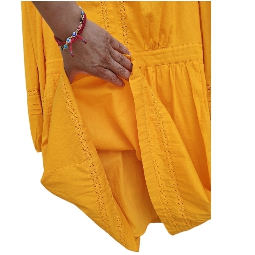 J. Crew Mustard Yellow Long Sleeve aBoho Peasant Dress Size S - Picture 6 of 11